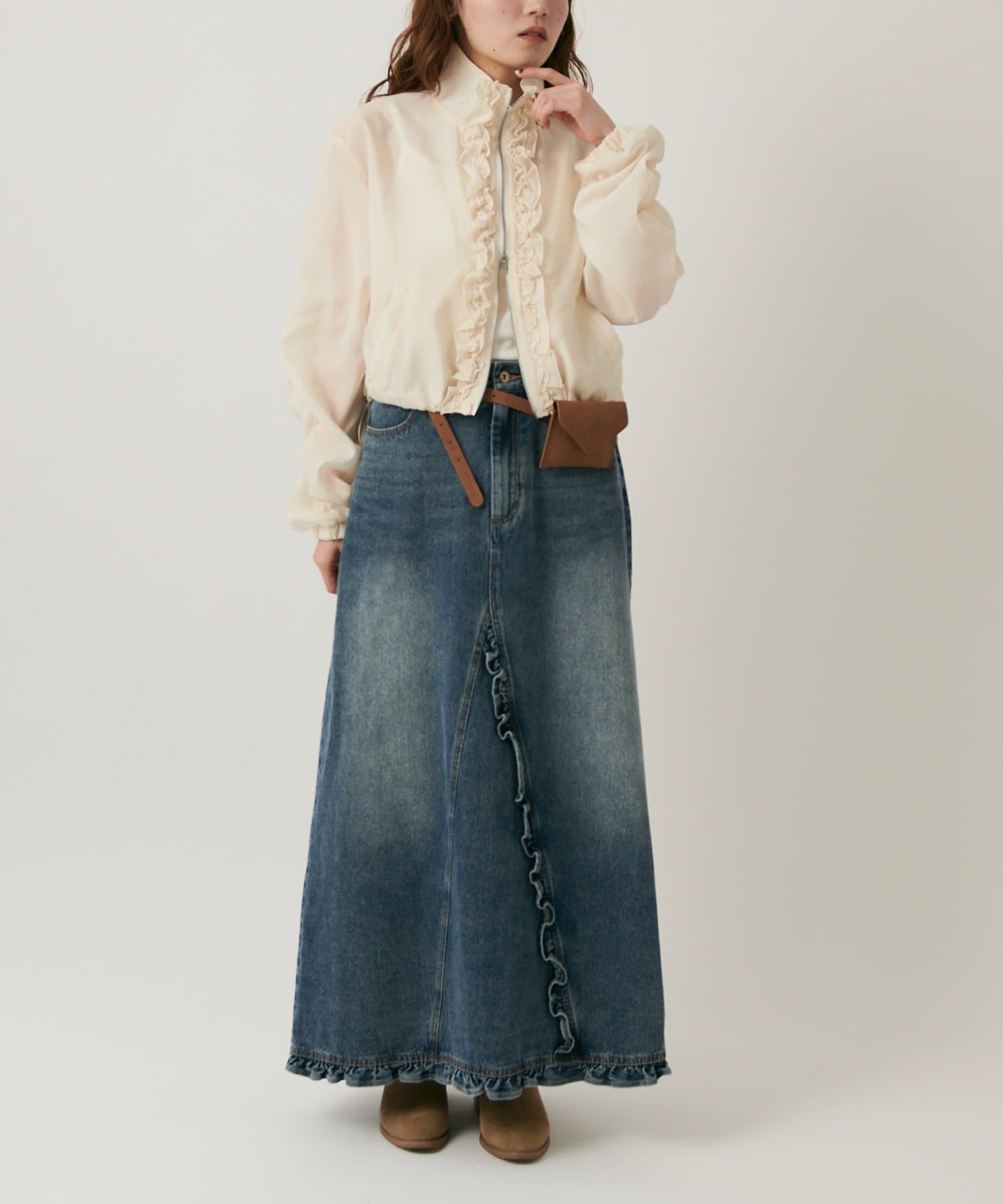w closet 荷葉邊牛仔長裙 - Image 11