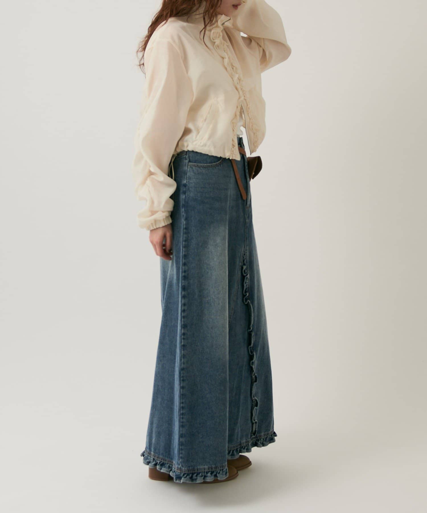 w closet 荷葉邊牛仔長裙 - Image 12