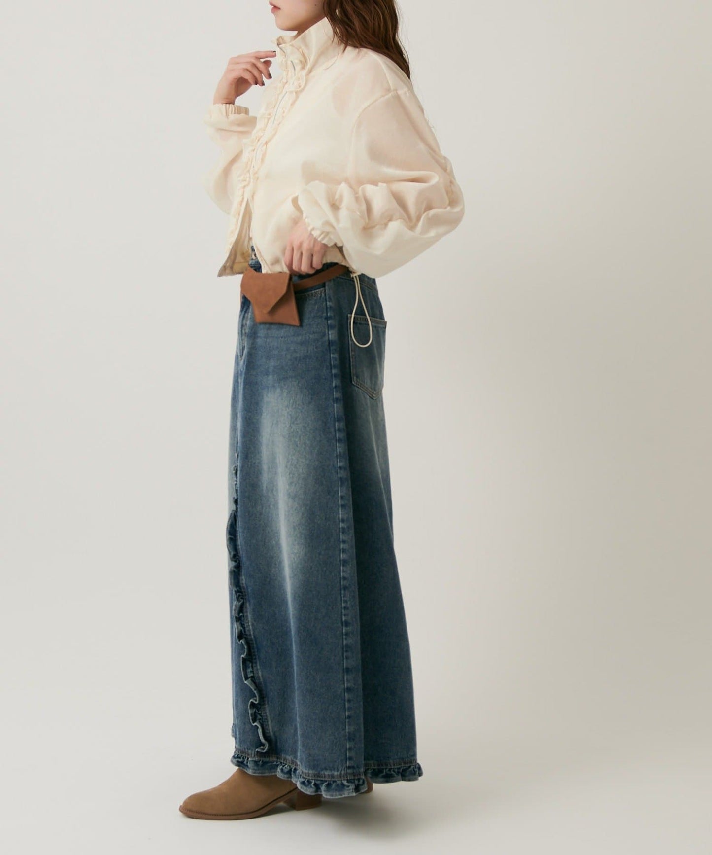 w closet 荷葉邊牛仔長裙 - Image 14