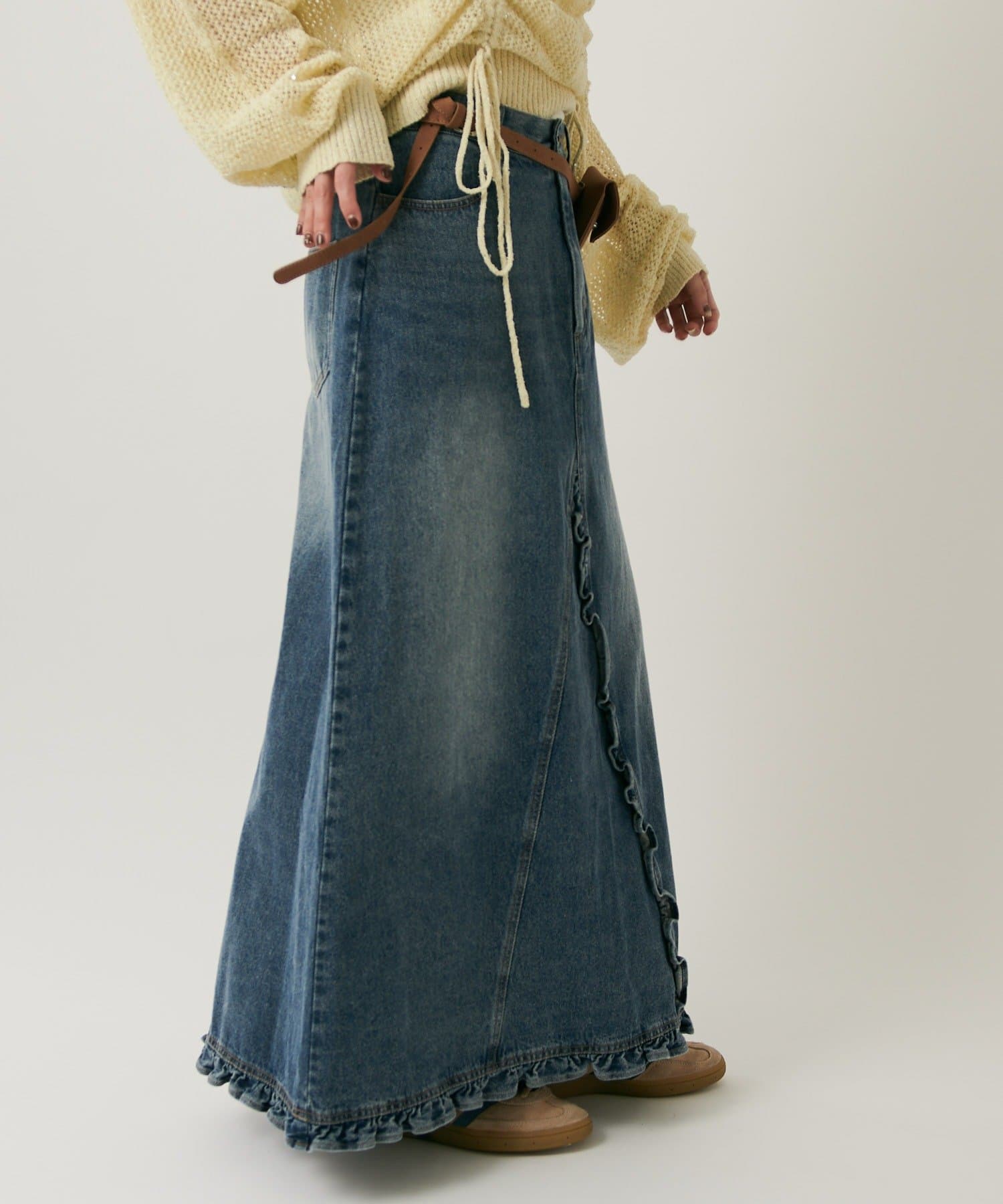 w closet 荷葉邊牛仔長裙 - Image 5