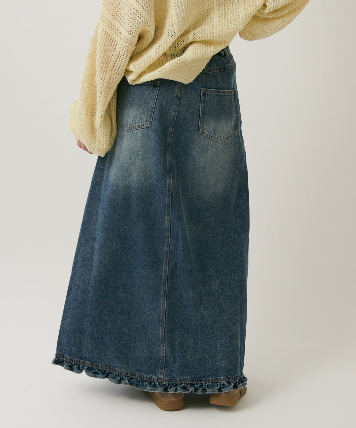 w closet 荷葉邊牛仔長裙 - Image 6