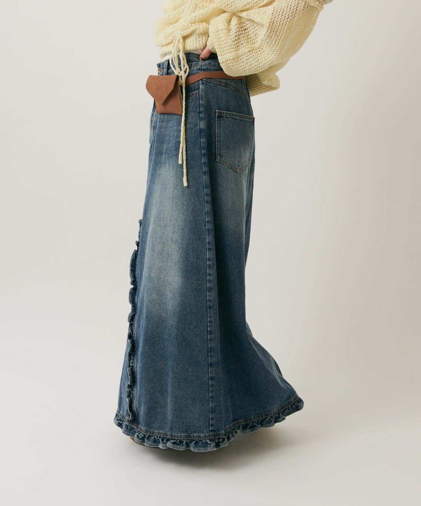 w closet 荷葉邊牛仔長裙 - Image 8