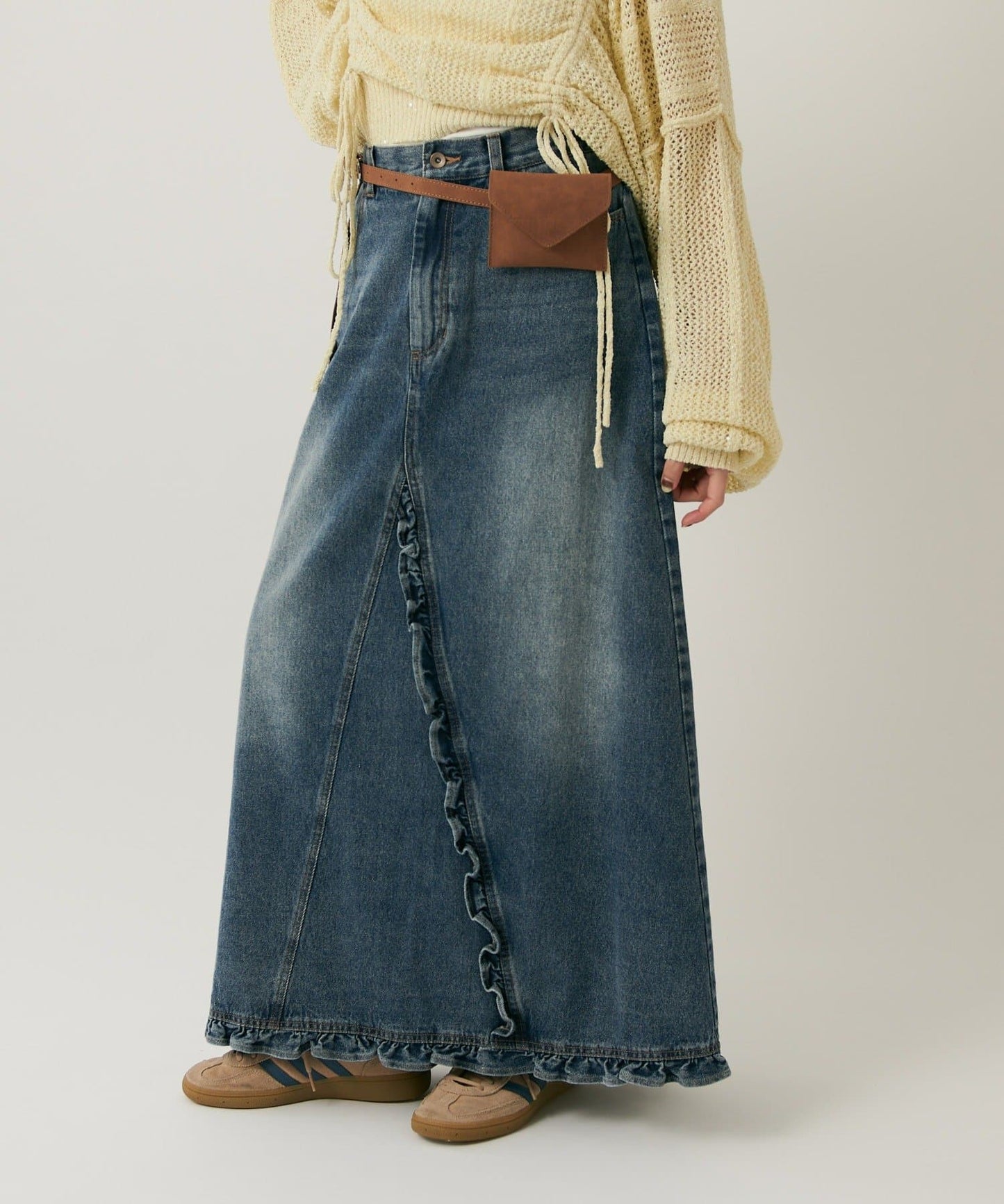 w closet 荷葉邊牛仔長裙 - Image 9