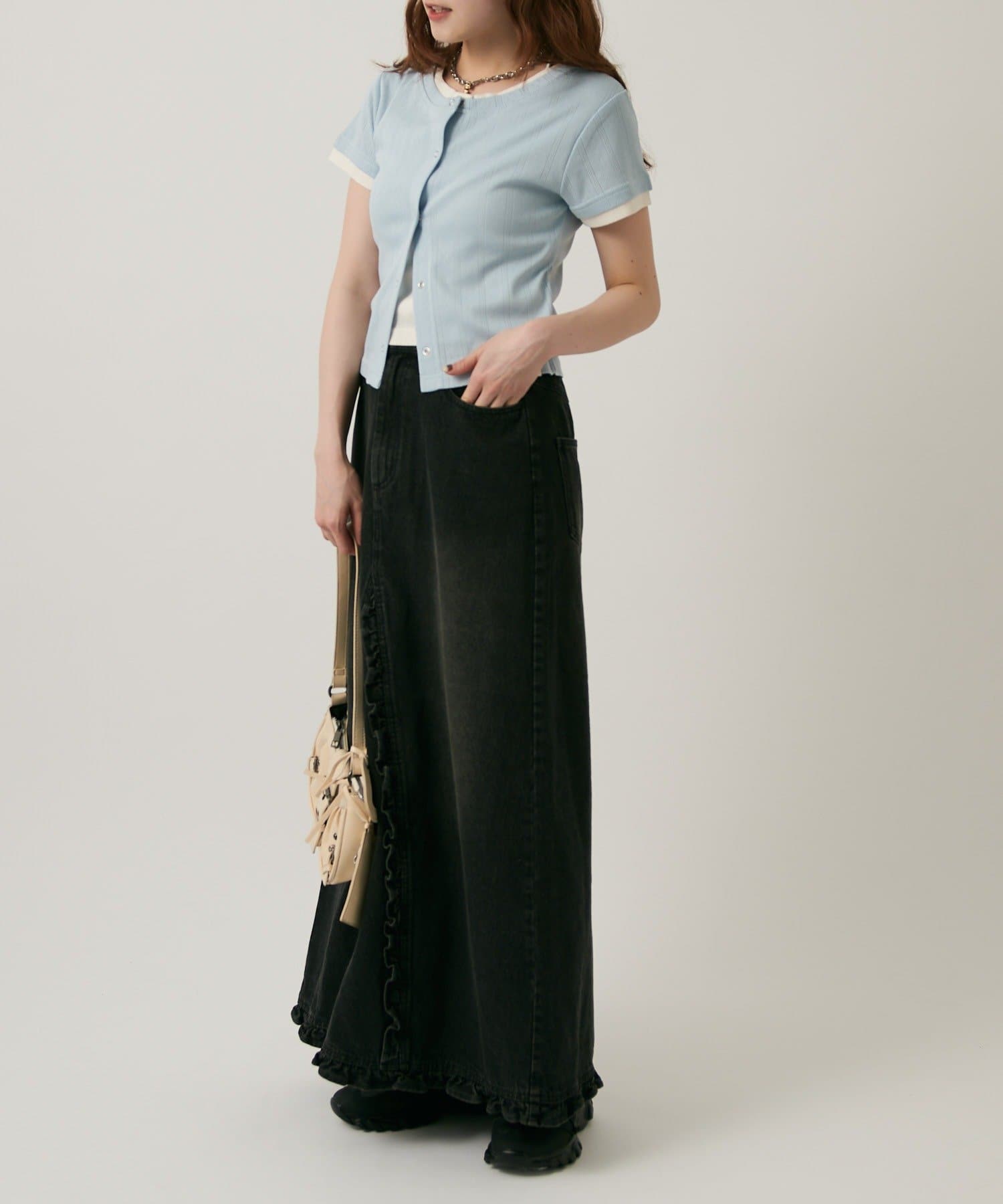 w closet 荷葉邊牛仔長裙 - Image 22