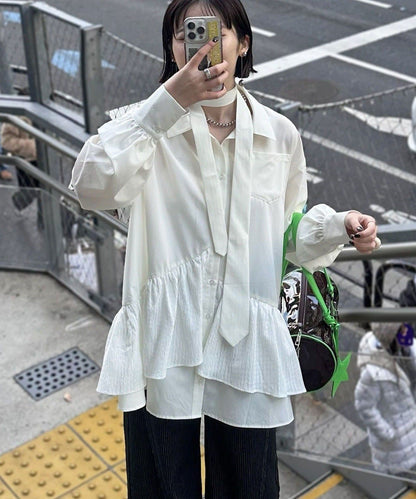 [長袖Ver] CIAOPANIC 多層束腰襯衫裙連TIE - Image 10