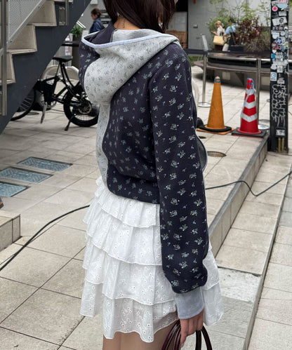 CIAOPANIC Patchwork Flower Waffle Zip Hoodie - Image 7