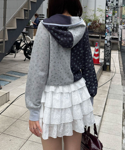 CIAOPANIC Patchwork Flower Waffle Zip Hoodie - Image 8