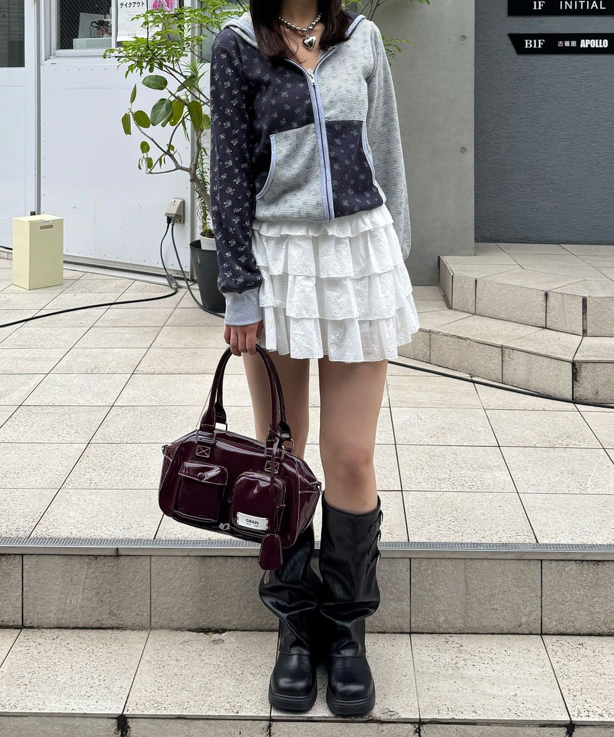 CIAOPANIC Patchwork Flower Waffle Zip Hoodie - Image 10