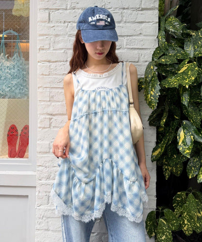 w closet sheer 格紋吊帶ops - Image 1