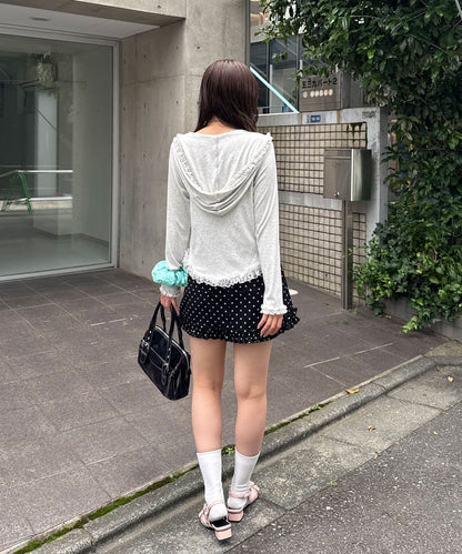 CIAOPANIC Frill Lace Trim Hooded Ribbed Top - Image 13