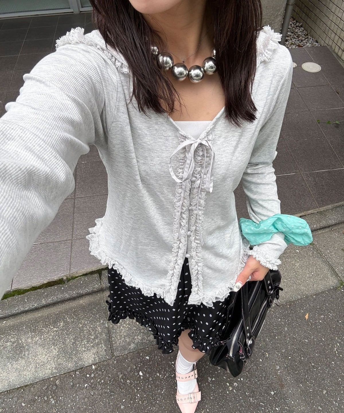 CIAOPANIC Frill Lace Trim Hooded Ribbed Top - Image 5