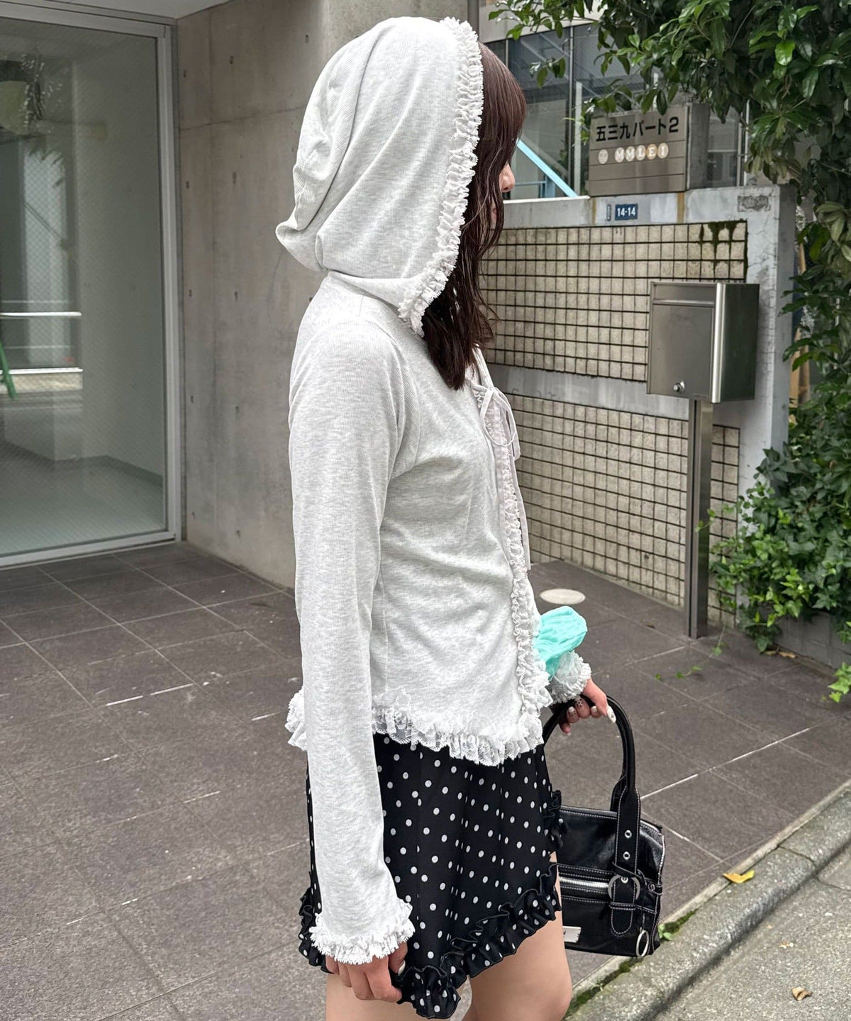 CIAOPANIC Frill Lace Trim Hooded Ribbed Top - Image 9