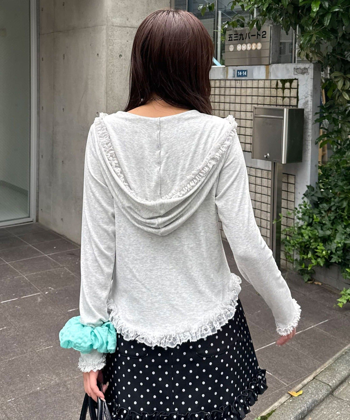 CIAOPANIC Frill Lace Trim Hooded Ribbed Top - Image 10