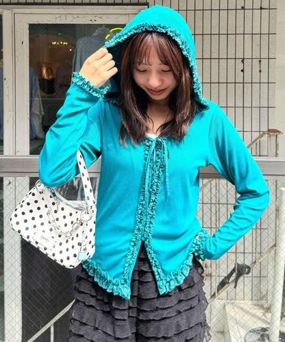 CIAOPANIC Frill Lace Trim Hooded Ribbed Top - Image 14