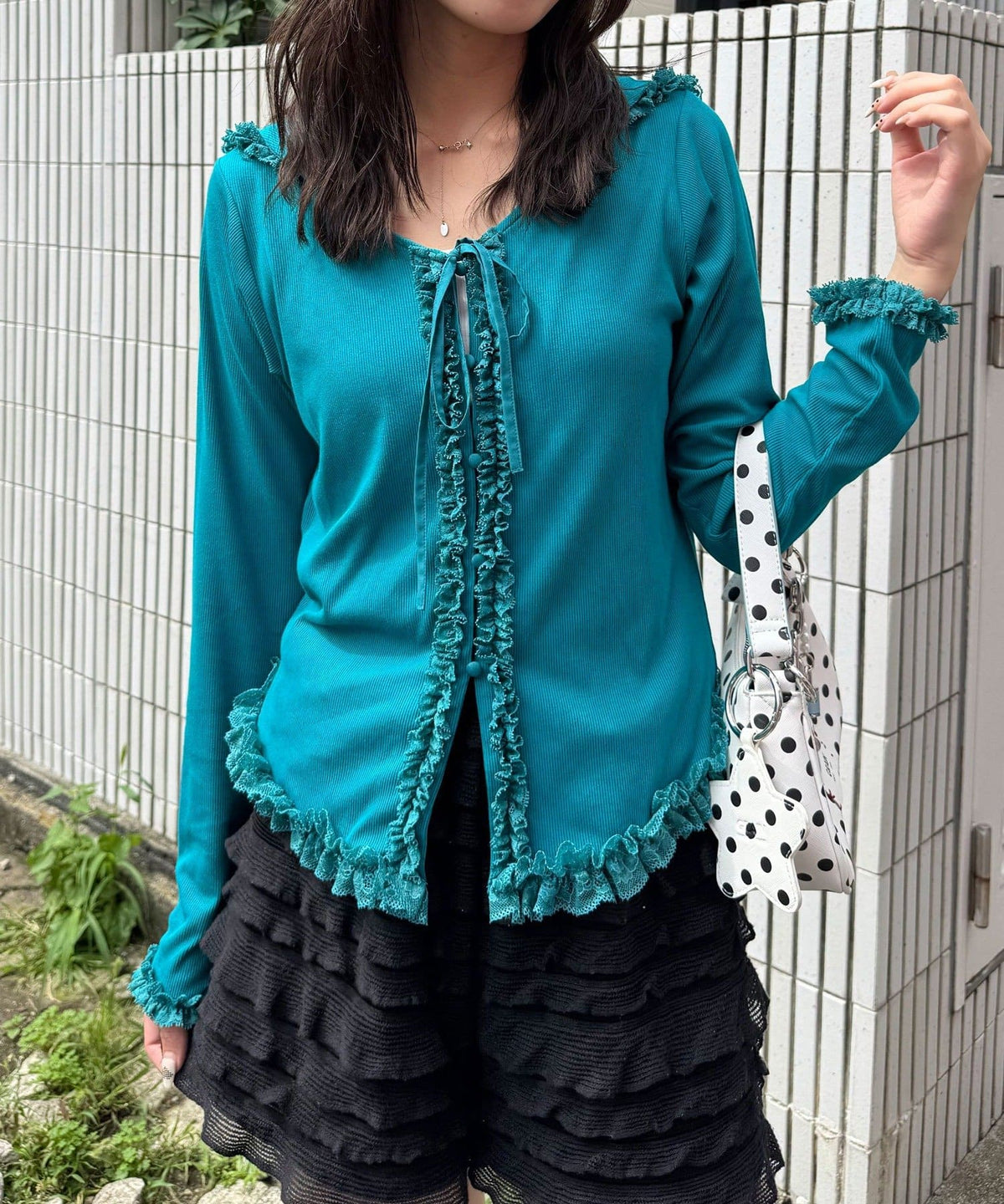 CIAOPANIC Frill Lace Trim Hooded Ribbed Top - Image 17