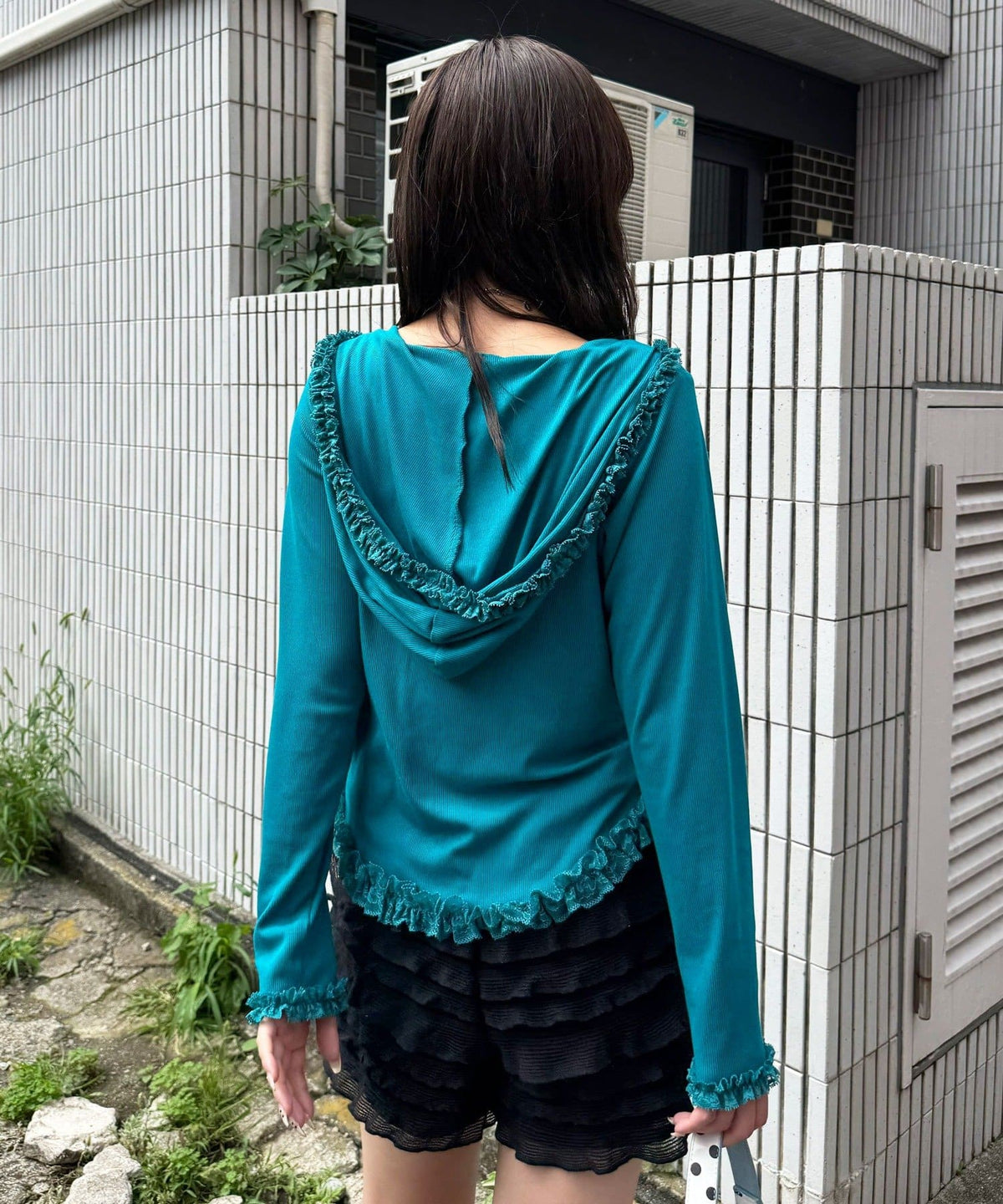 CIAOPANIC Frill Lace Trim Hooded Ribbed Top - Image 19