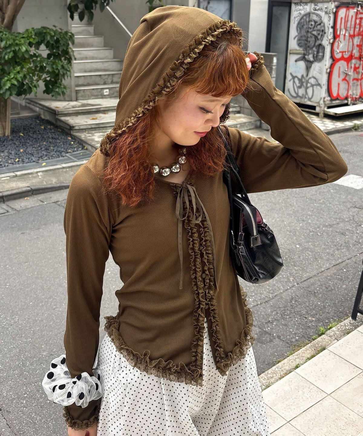 CIAOPANIC Frill Lace Trim Hooded Ribbed Top - Image 22