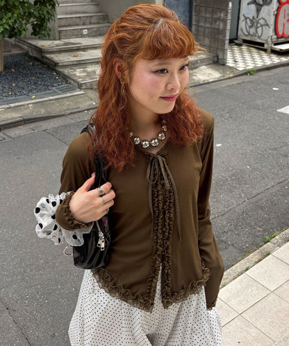 CIAOPANIC Frill Lace Trim Hooded Ribbed Top - Image 24