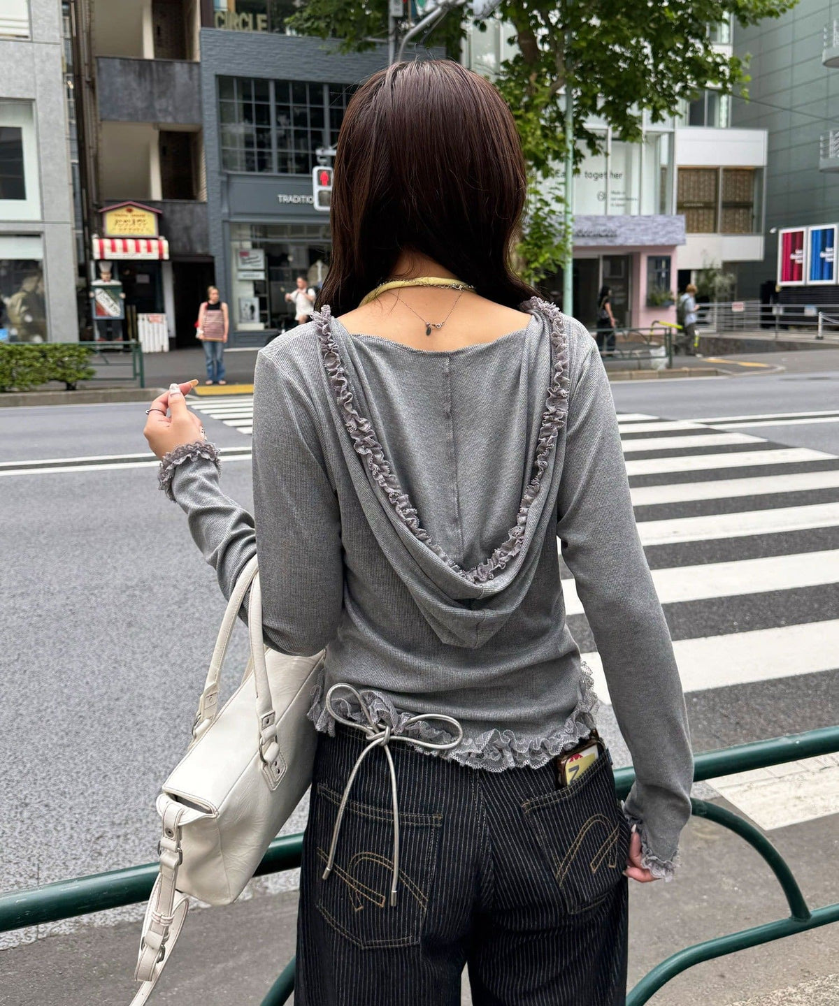 CIAOPANIC Frill Lace Trim Hooded Ribbed Top - Image 34