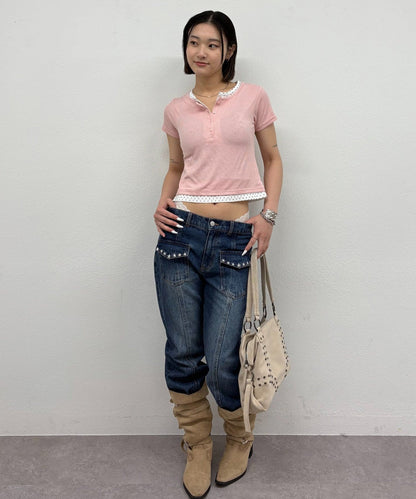 WHO'S WHO gallery 波點layer henley tee - Image 38