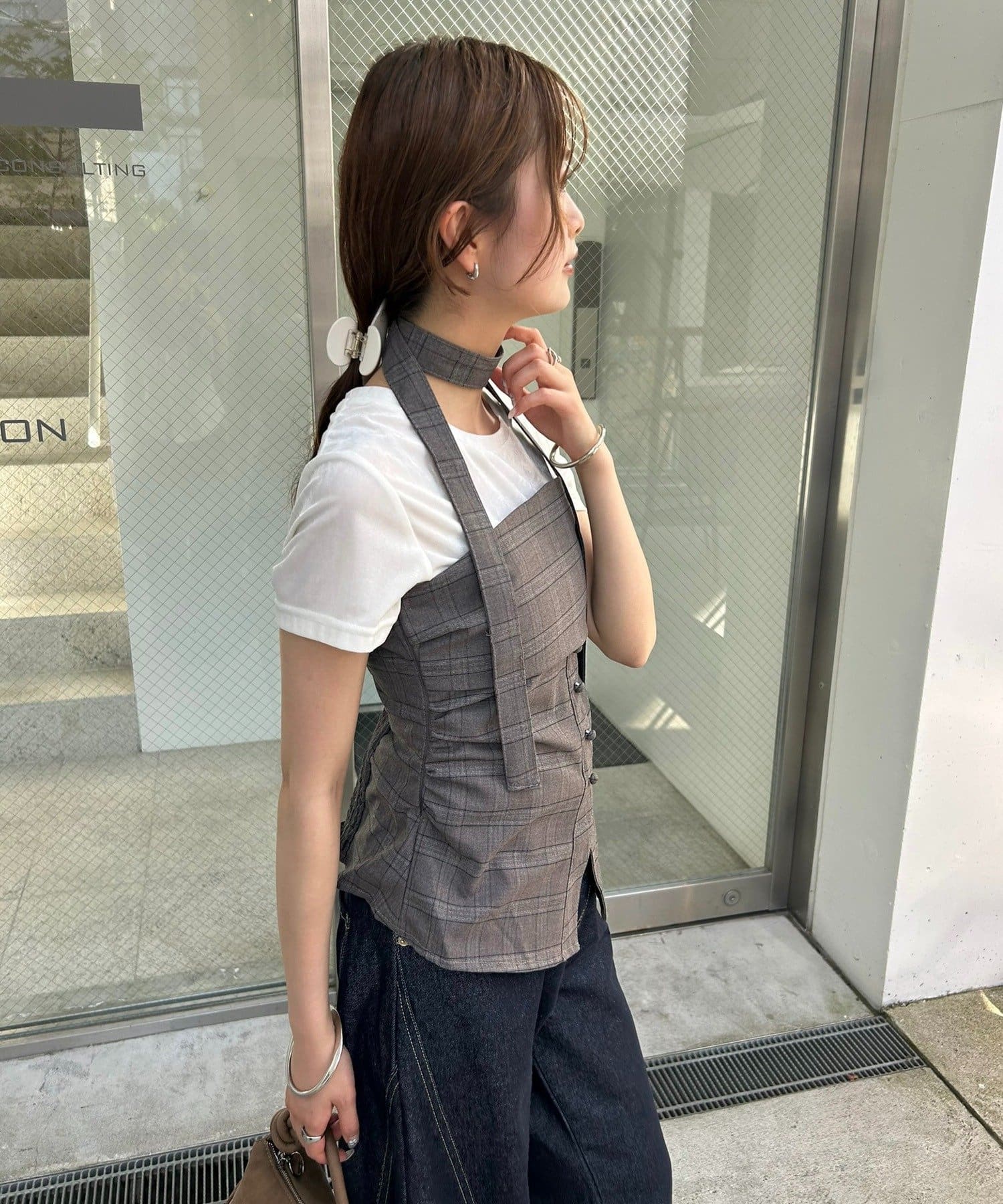 mystic 格紋bustier with choker - Image 11