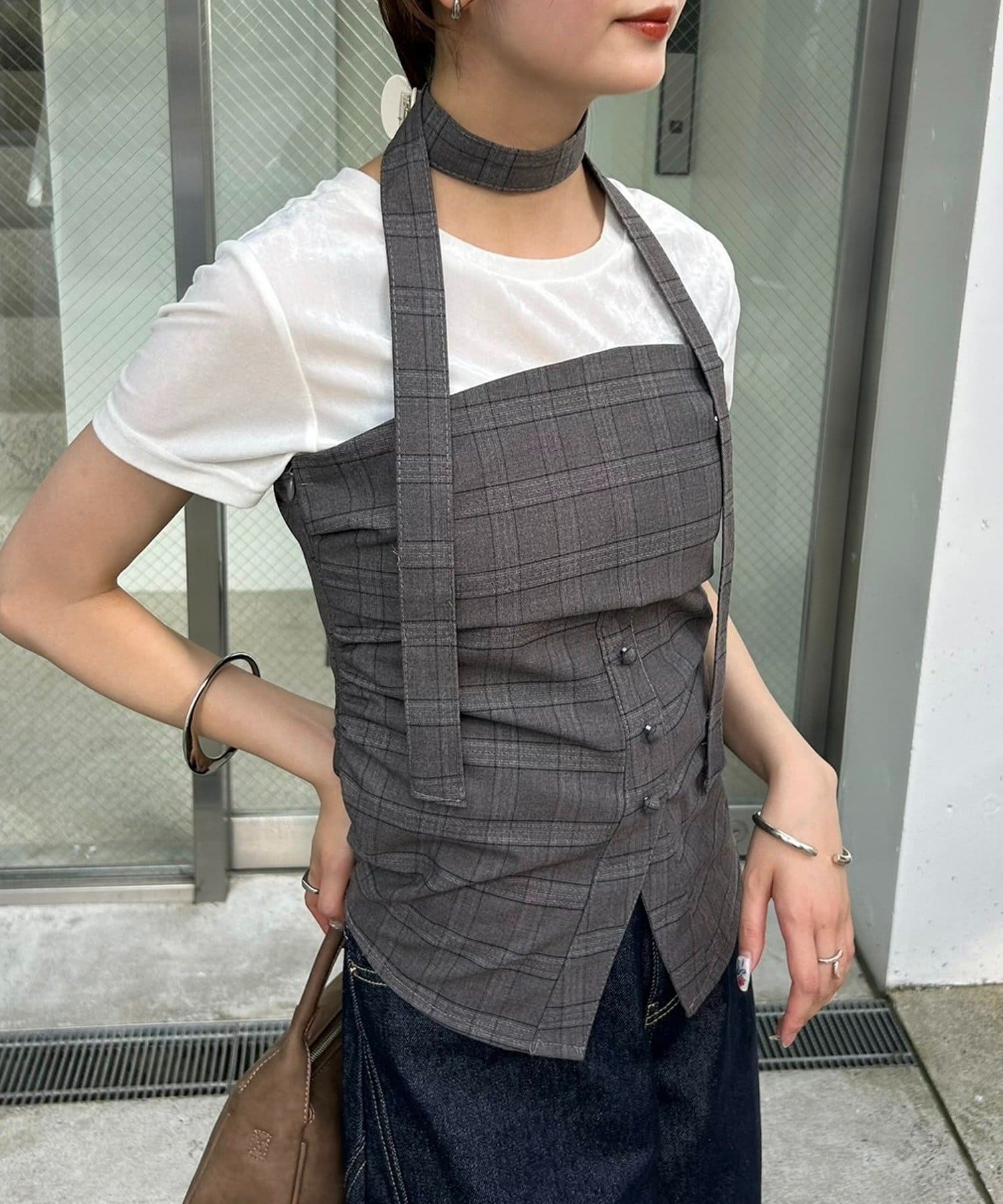 mystic 格紋bustier with choker - Image 12