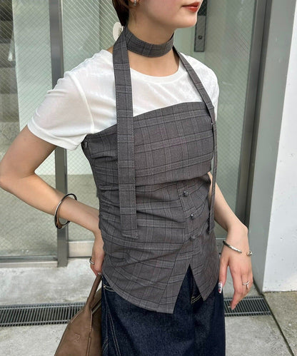mystic 格紋bustier with choker - Image 12