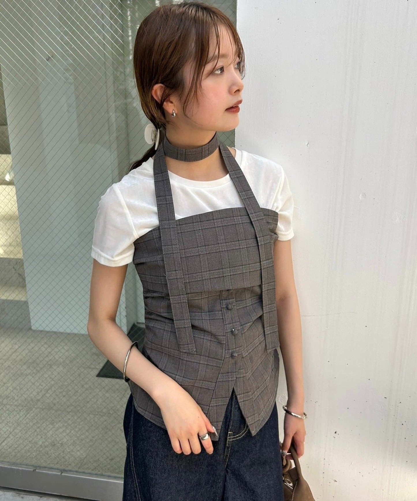 mystic 格紋bustier with choker - Image 13