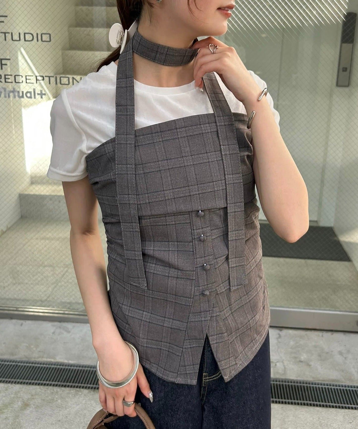 mystic 格紋bustier with choker - Image 3