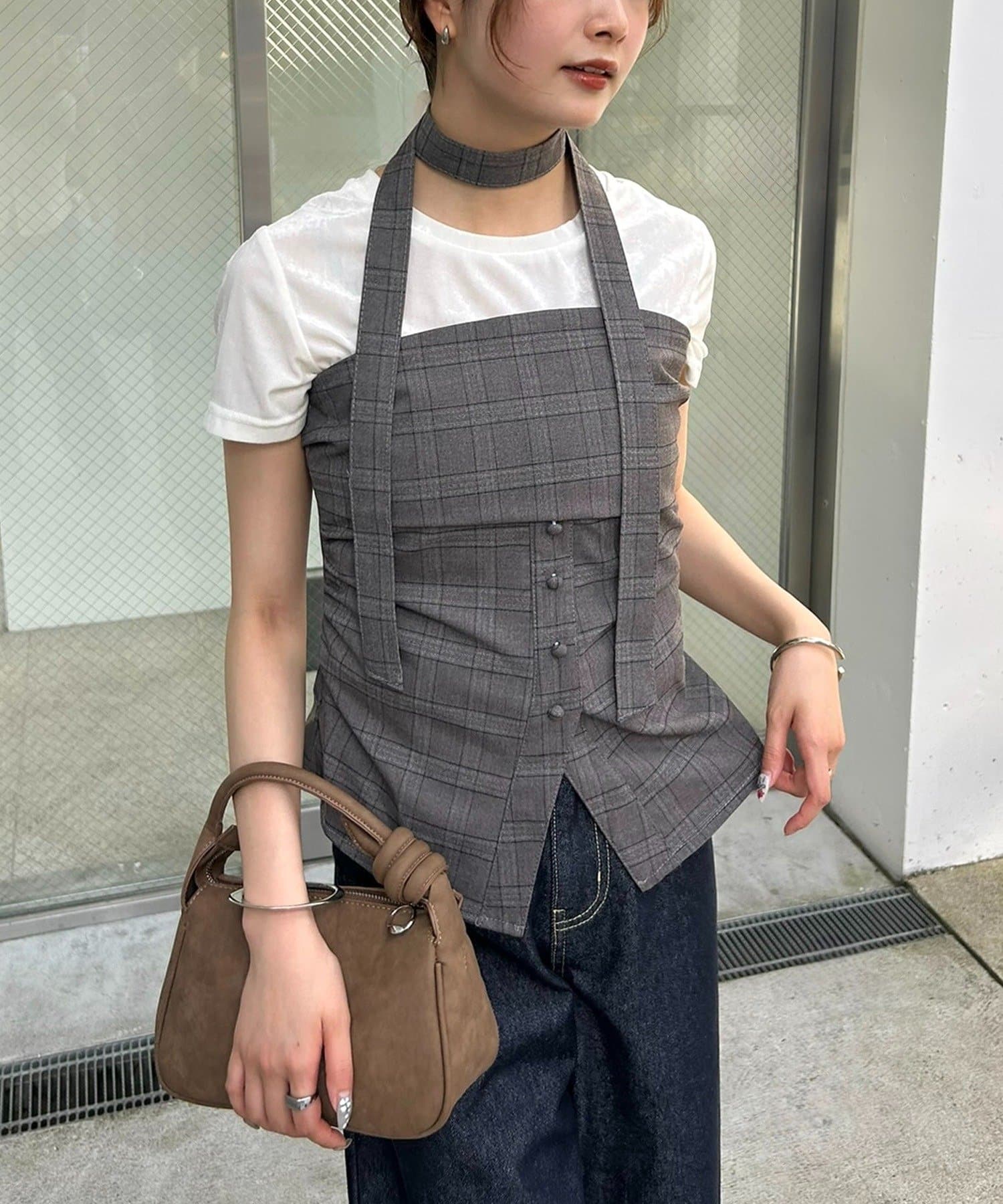 mystic 格紋bustier with choker - Image 4