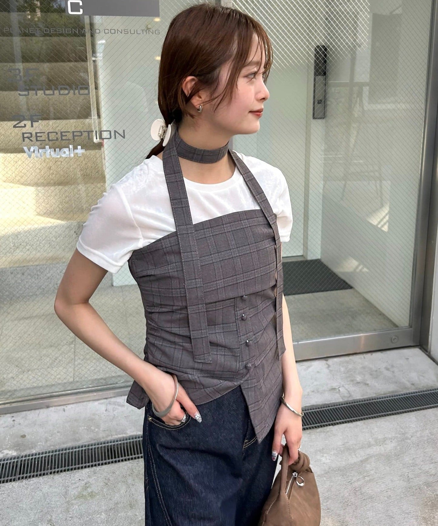 mystic 格紋bustier with choker - Image 5