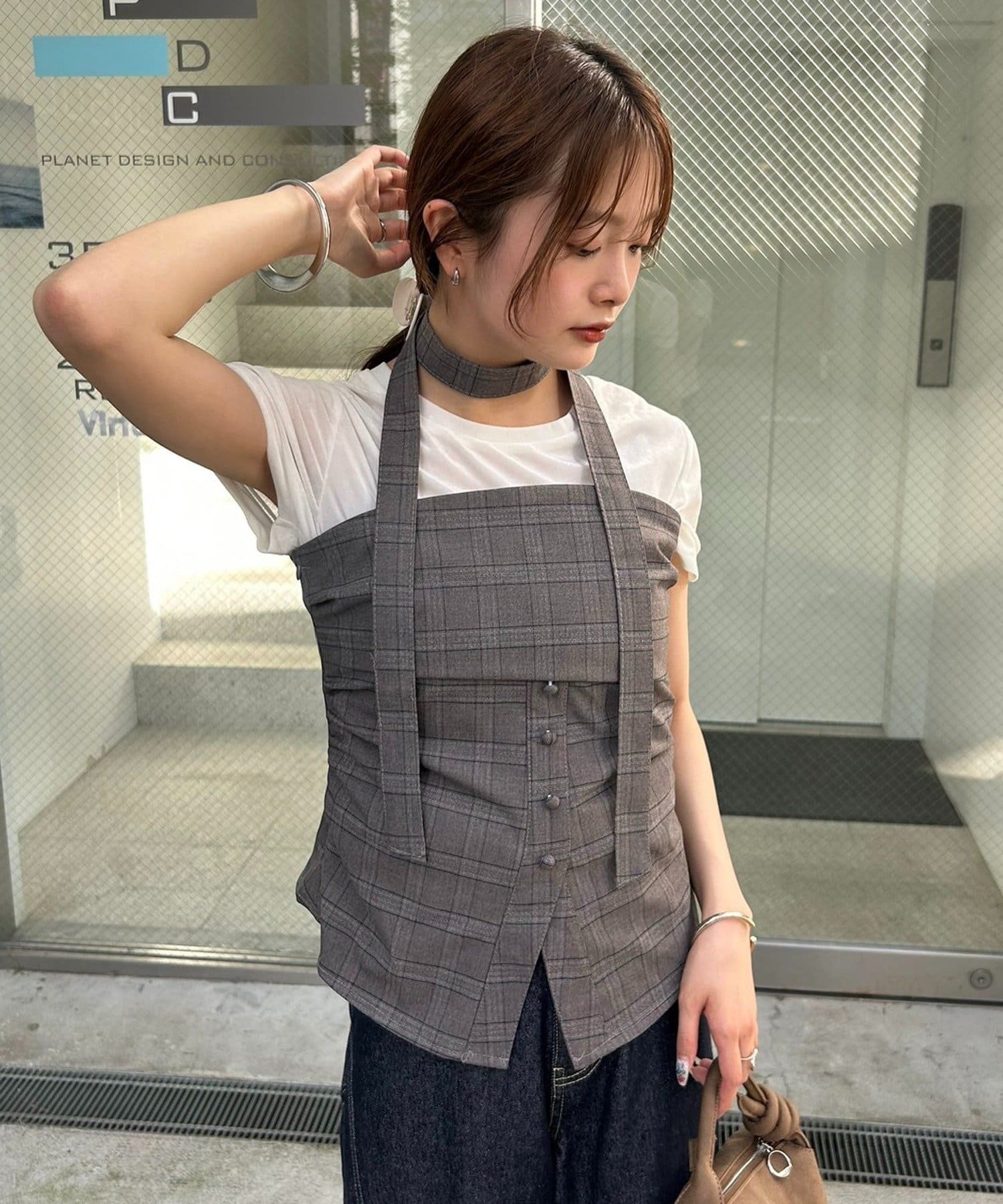 mystic 格紋bustier with choker - Image 6