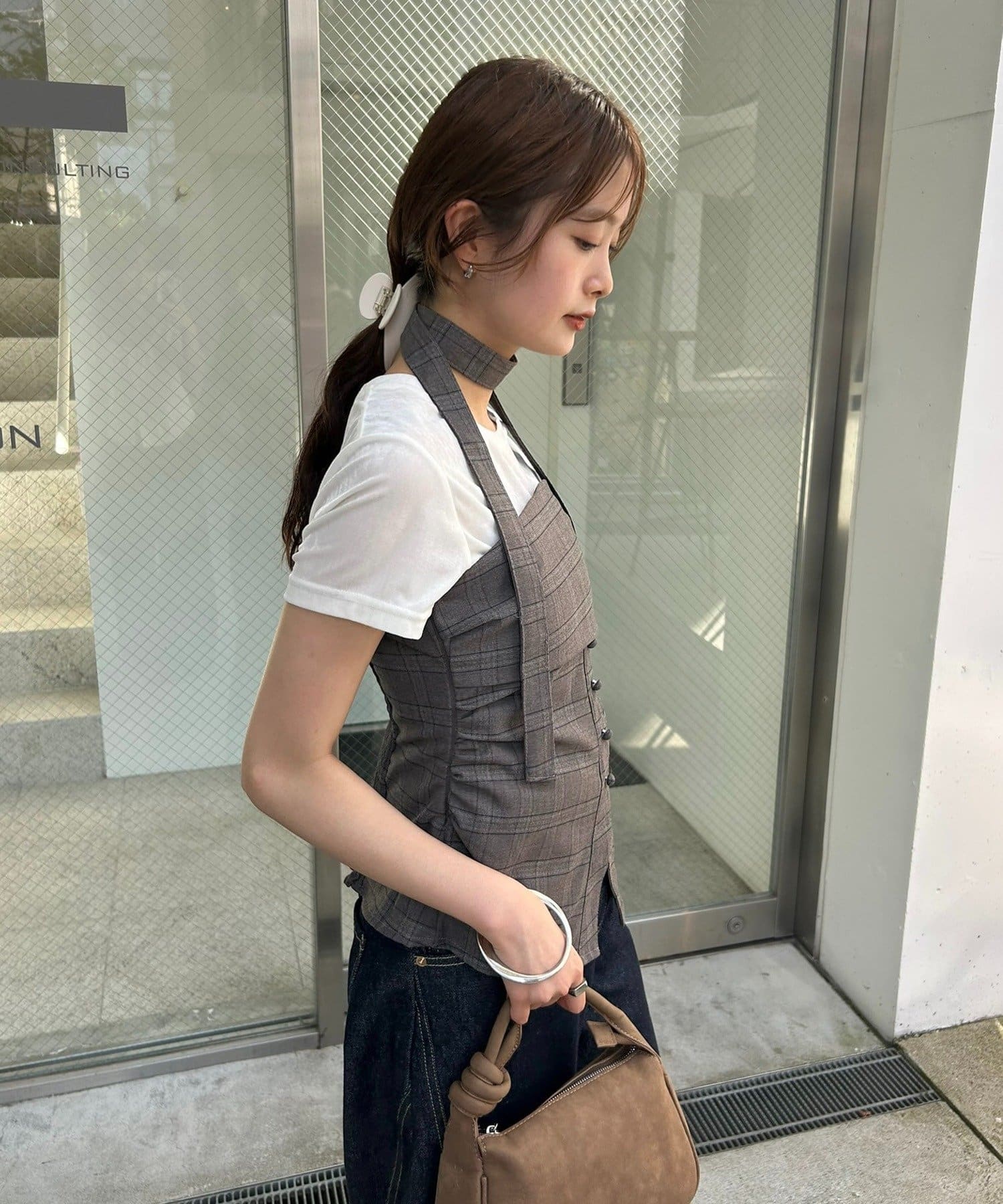 mystic 格紋bustier with choker - Image 7