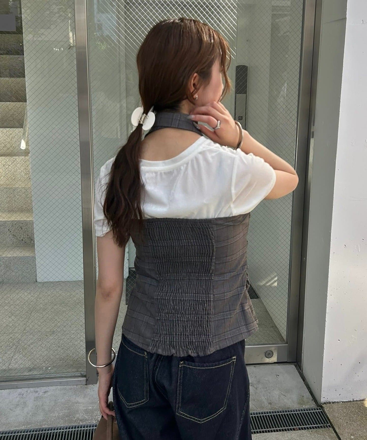 mystic 格紋bustier with choker - Image 10