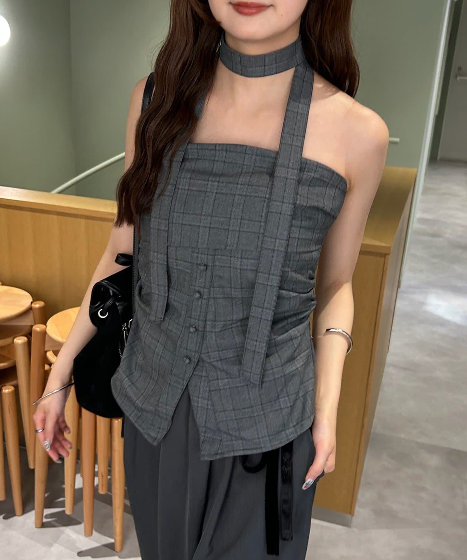 mystic 格紋bustier with choker - Image 25