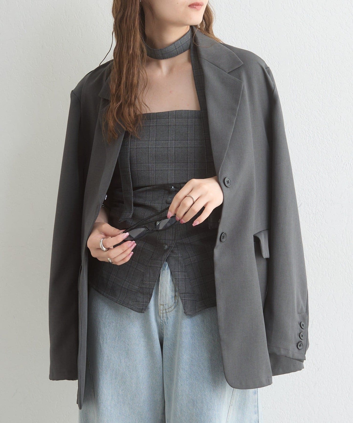 mystic 格紋bustier with choker - Image 17