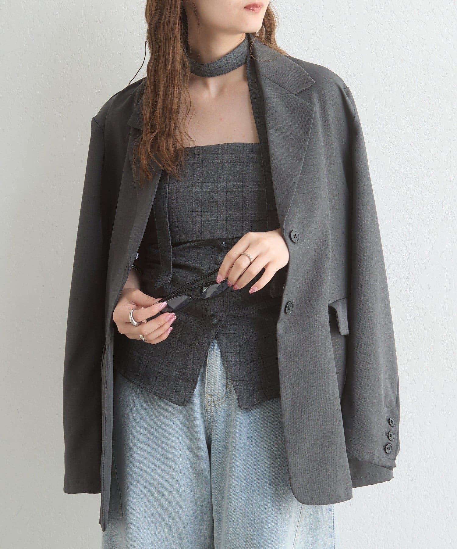 mystic 格紋bustier with choker - Image 17