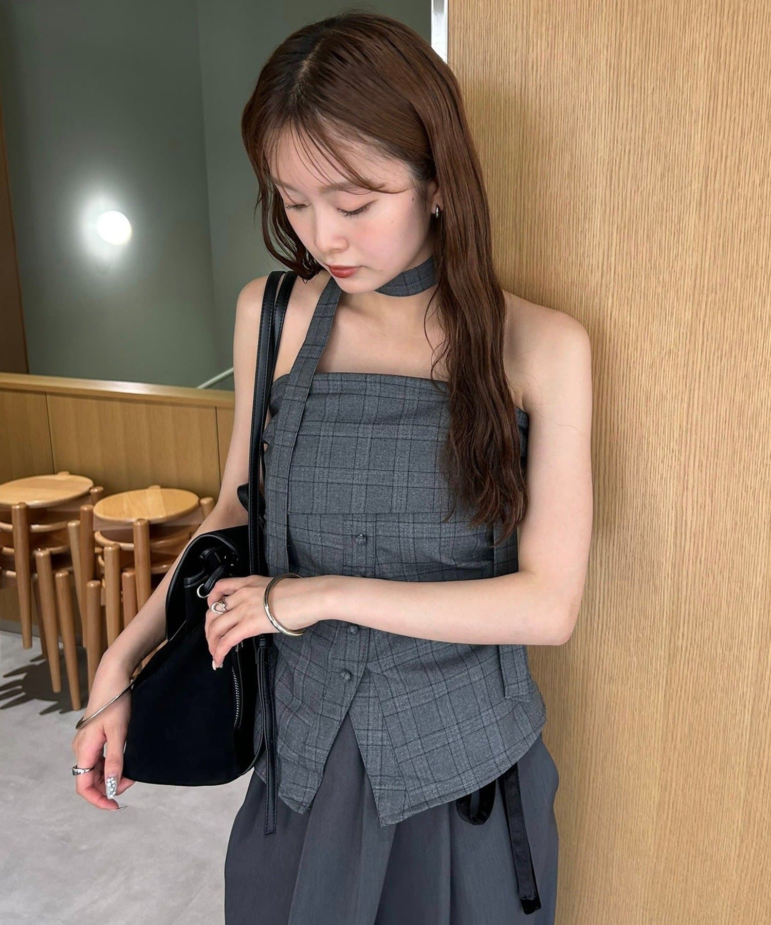 mystic 格紋bustier with choker - Image 21