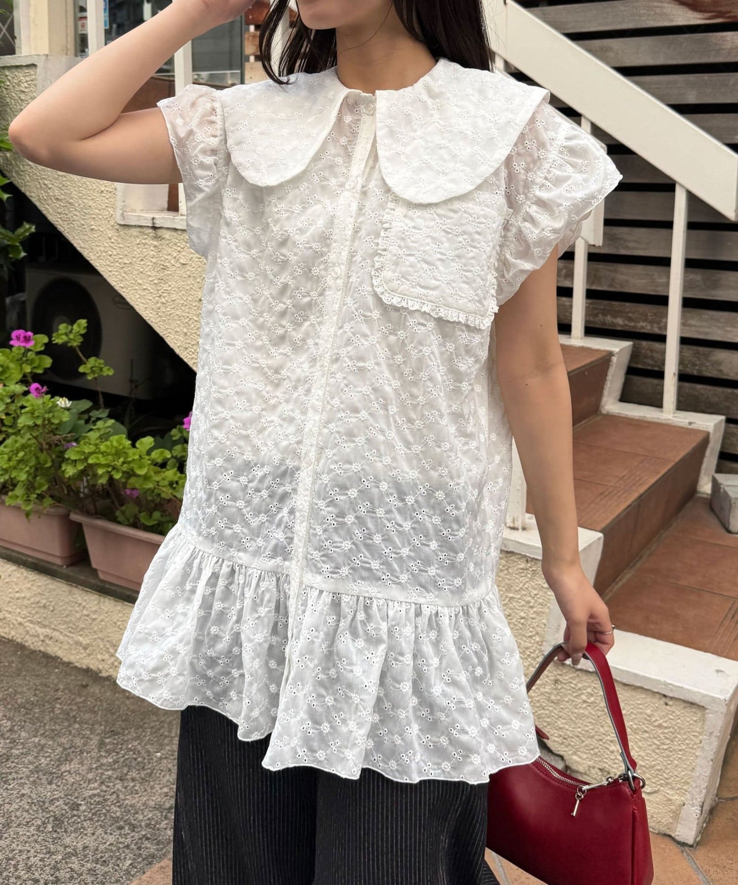CIAOPANIC 大荷葉邊Cotton Lace Blouse - Image 5