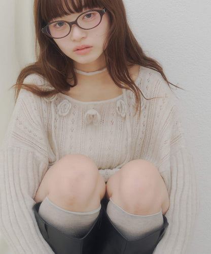 umm. By Discoat Flower motif mohair-like loose knit - Image 2