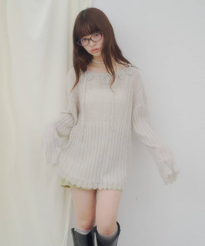 umm. By Discoat Flower motif mohair-like loose knit - Image 4