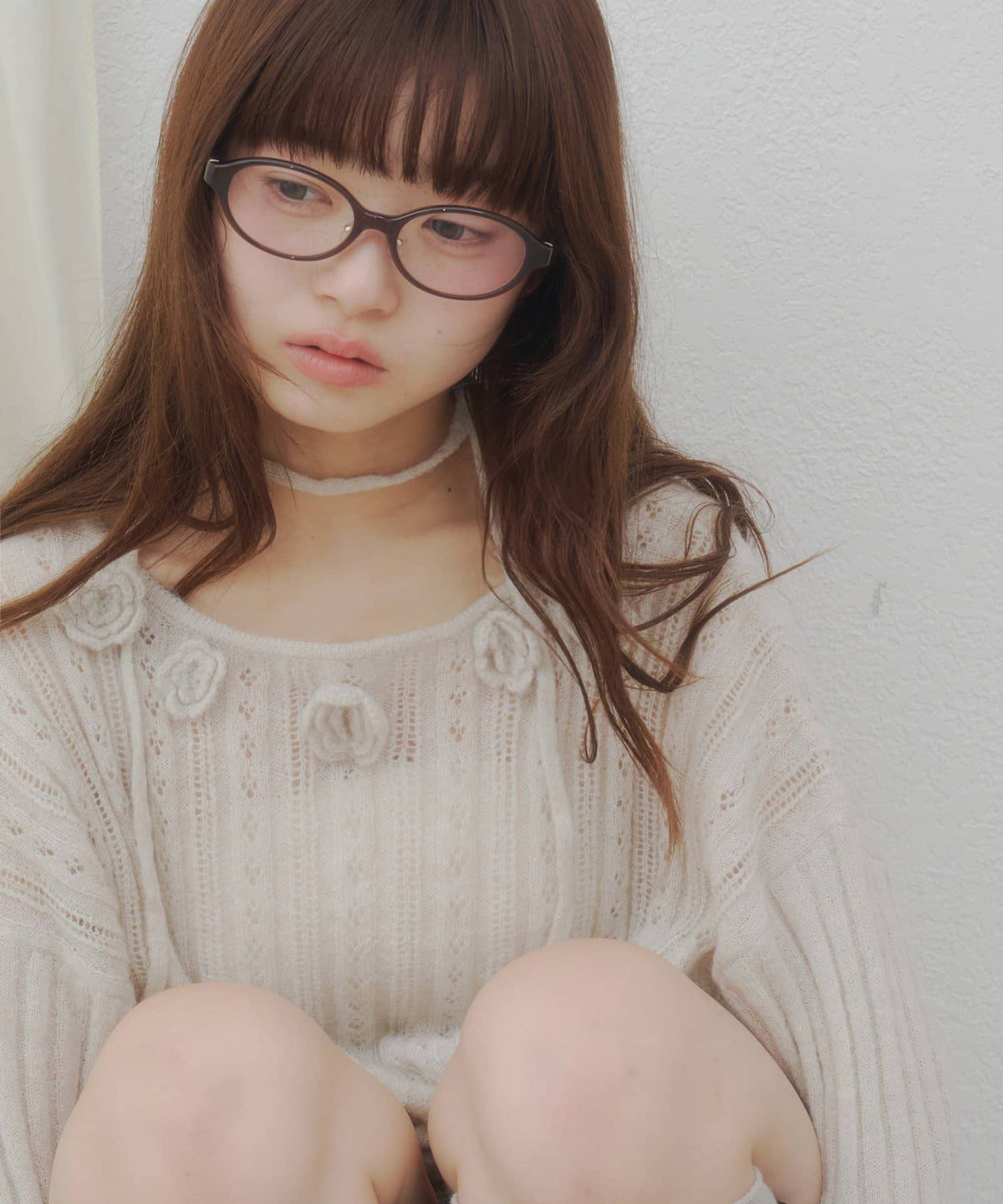 umm. By Discoat Flower motif mohair-like loose knit - Image 5
