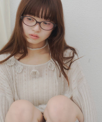 umm. By Discoat Flower motif mohair-like loose knit - Image 5