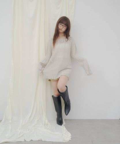 umm. By Discoat Flower motif mohair-like loose knit - Image 6