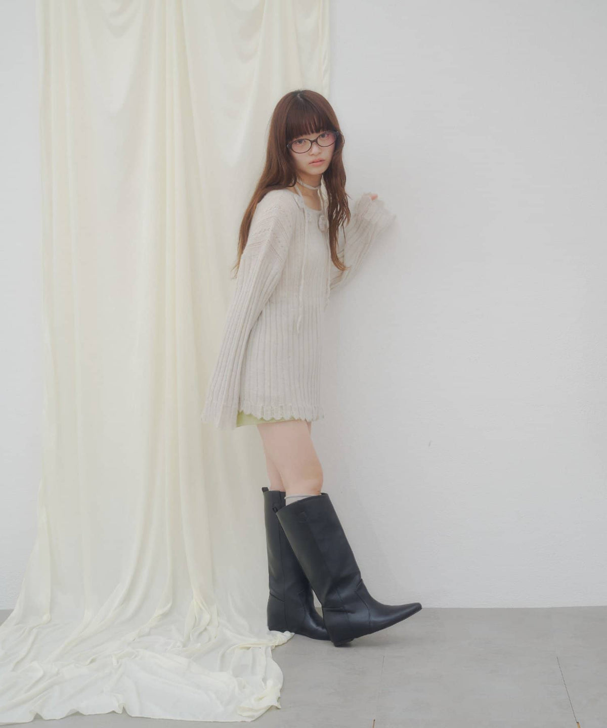 umm. By Discoat Flower motif mohair-like loose knit - Image 7