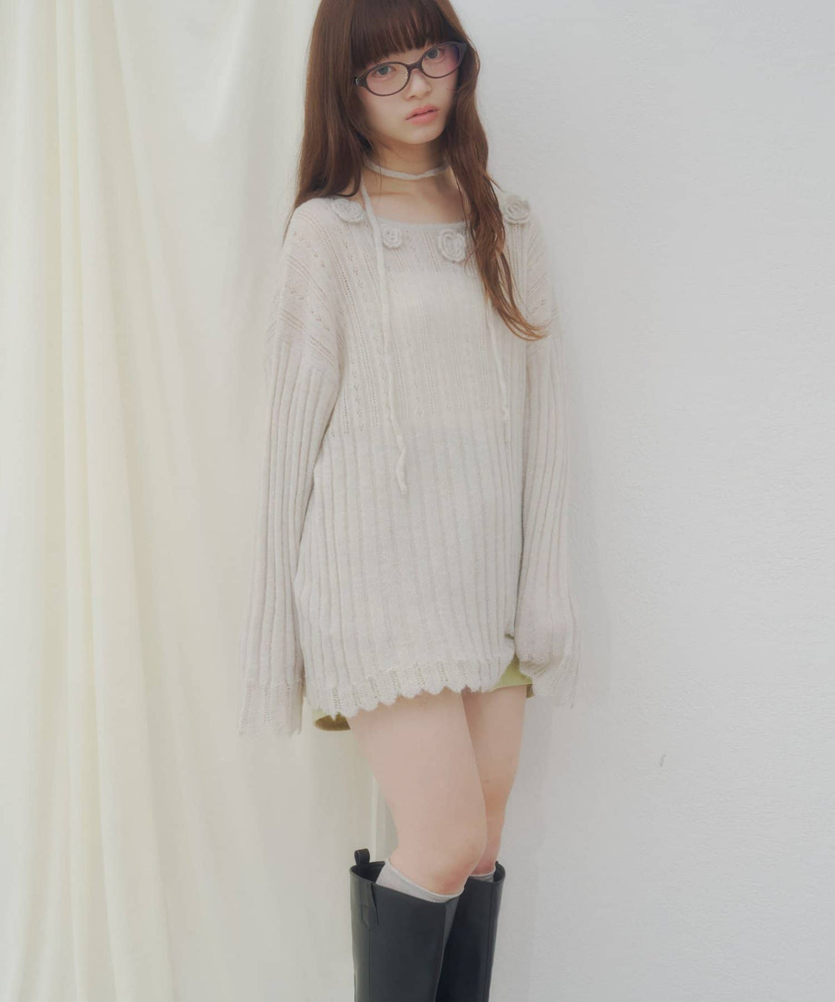 umm. By Discoat Flower motif mohair-like loose knit - Image 8