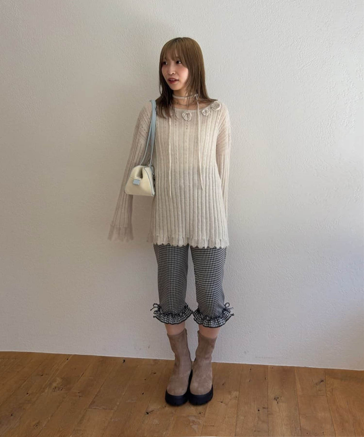 umm. By Discoat Flower motif mohair-like loose knit - Image 9