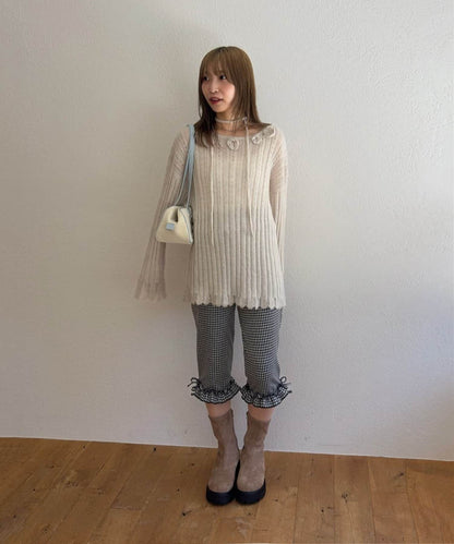 umm. By Discoat Flower motif mohair-like loose knit - Image 9
