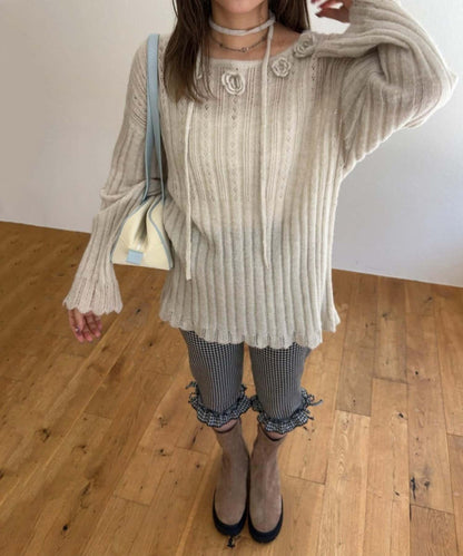 umm. By Discoat Flower motif mohair-like loose knit - Image 10