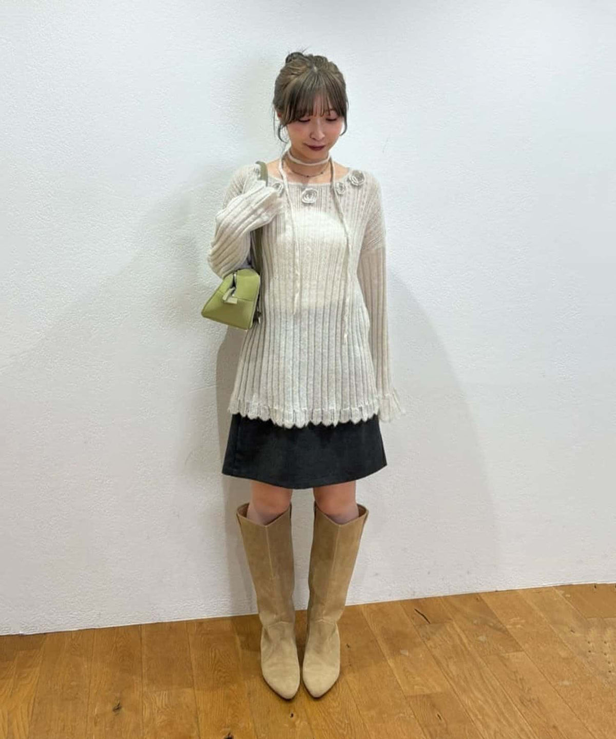 umm. By Discoat Flower motif mohair-like loose knit - Image 11